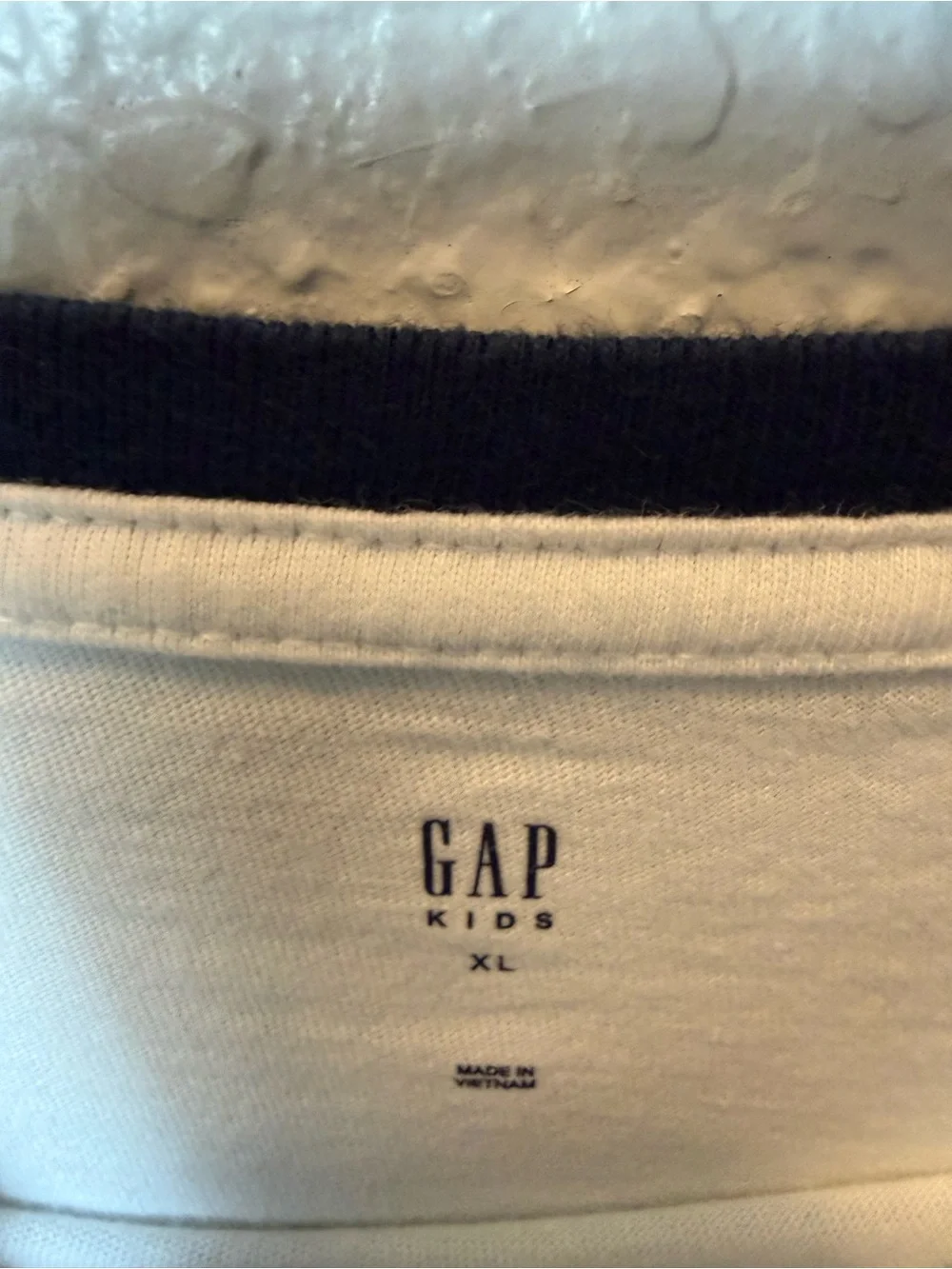 GAP White Long-Sleeve Logo Tee with Gray Sleeves and Orange Letters